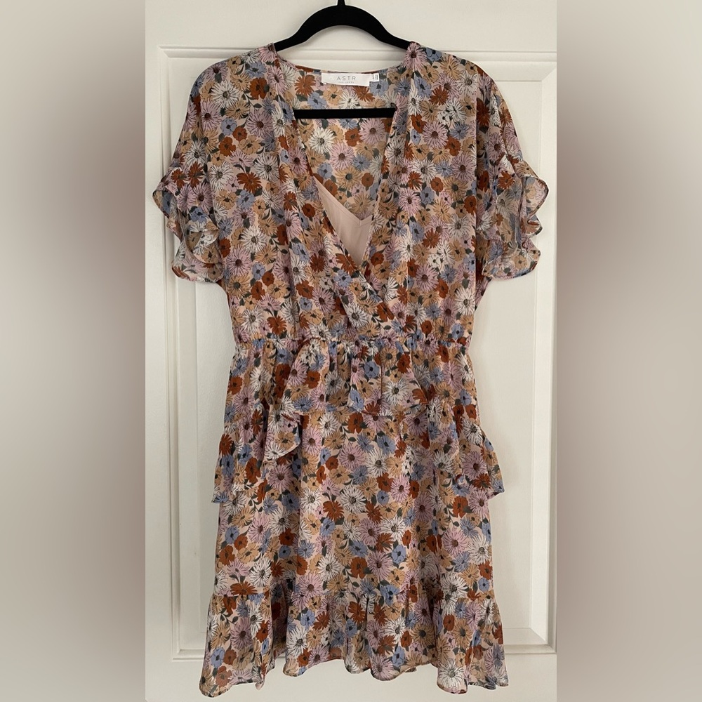 ASTR Taupe Multi Floral Ruffled Dress
